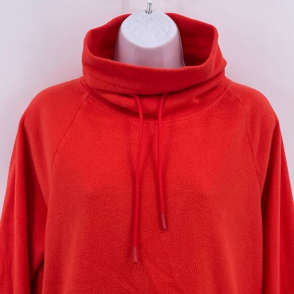 Old Navy Active Sz S Tall Coral Red Fleece Cropped Funnel Turtleneck Pullover - Picture 2 of 5